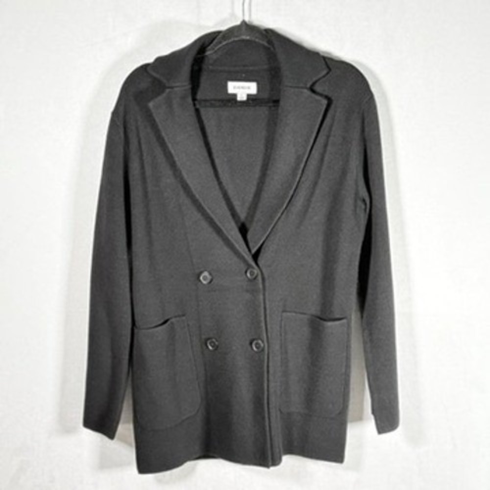 Evereve Womens Black Double Breasted Sweater Blazer Size S‎ minimalist fisherman